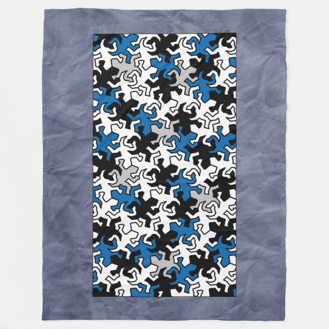 Mosaic Geckos Pattern - blue black white grey Fleece Blanket (Front)
