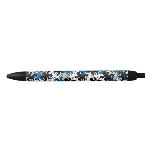 Mosaic Geckos Pattern - blue black white grey Ink Pen