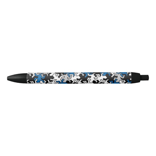 Mosaic Geckos Pattern - blue black white grey Ink Pen (Front)