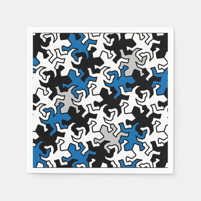 Mosaic Geckos Pattern - blue black white grey Napkin (Front)
