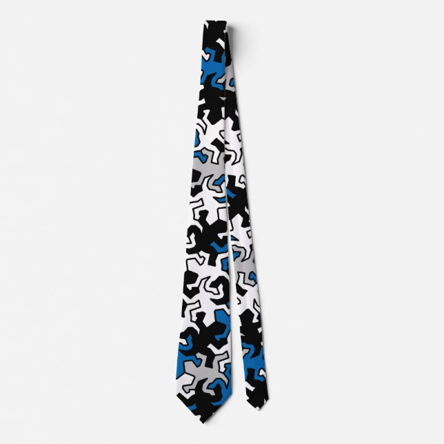 Mosaic Geckos Pattern - blue black white grey Tie (Front)