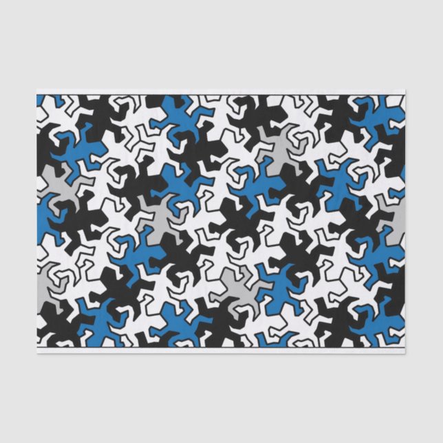 Mosaic Geckos Pattern - blue black white grey Tissue Paper (Front)