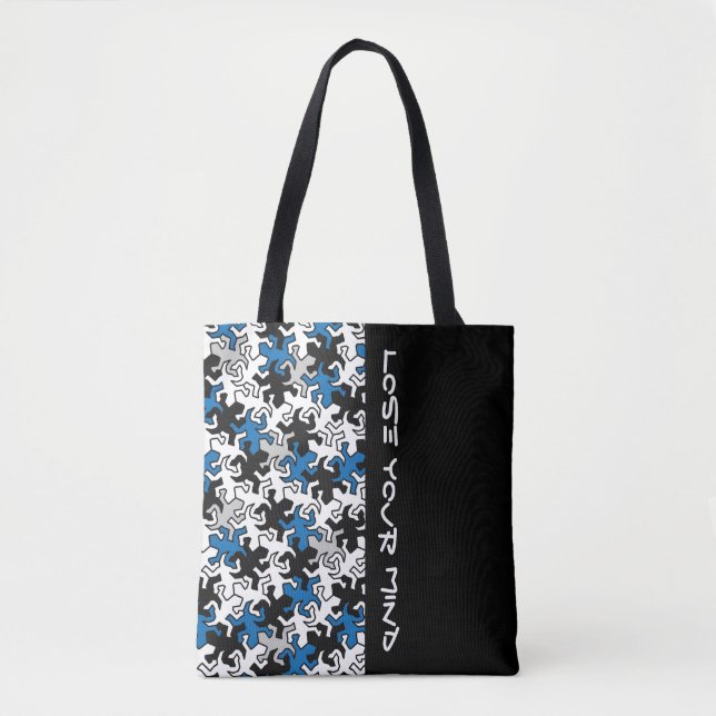 Mosaic Geckos Pattern - blue black white grey Tote Bag (Front)