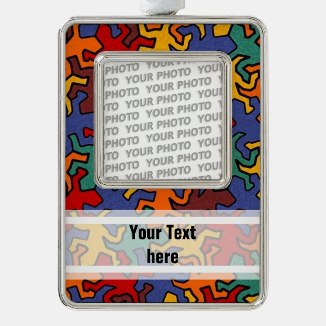 Mosaic Geckos Pattern - Earth Colour Silver Plated Framed Ornament (Front)