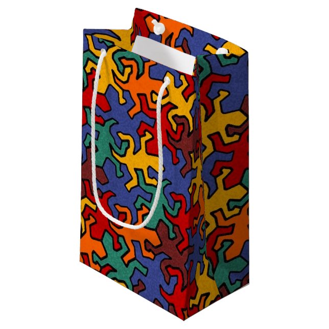 Mosaic Geckos Pattern - Earth Colour Small Gift Bag (Front Angled)