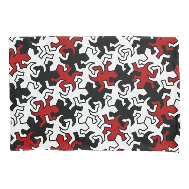 Mosaic Geckos Pattern - red black white Pillowcase (Front)