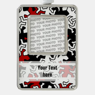 Mosaic Geckos Pattern - red black white Silver Plated Framed Ornament