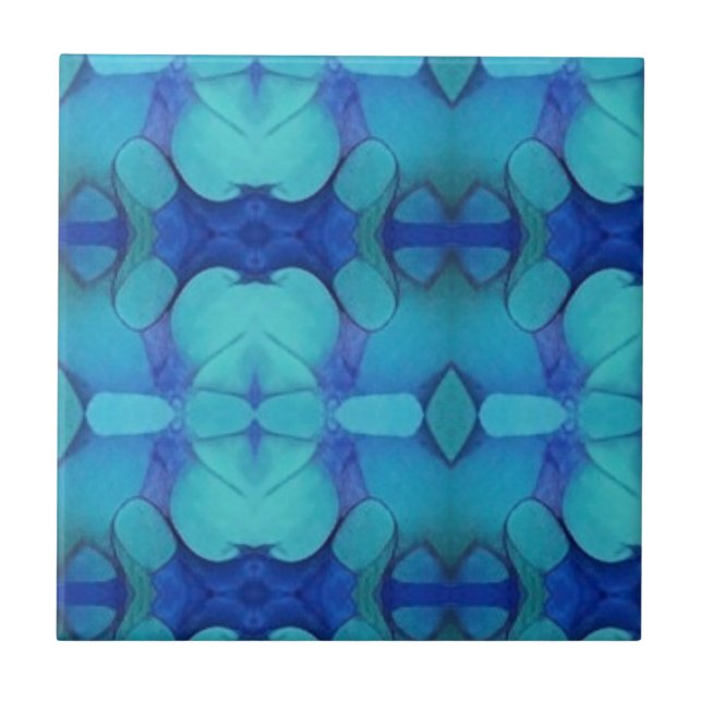 Mosaic geometric deep blue aqua design kitty voice ceramic tile (Front)