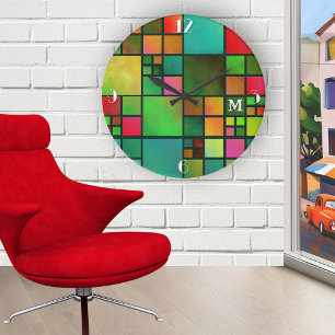Mosaic Geometric Pattern Monogram Wall Clock