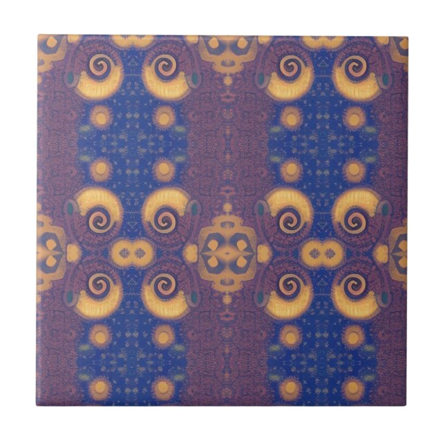Mosaic geometric plum gold navy design kitty voice ceramic tile (Front)