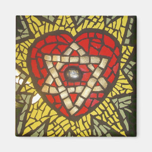 Mosaic Glowing Heart Star of David on Green Magnet