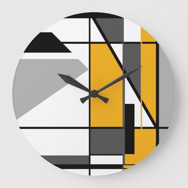 Mosaic Gold White Grey Black Geometric Abstract Large Clock (Front)