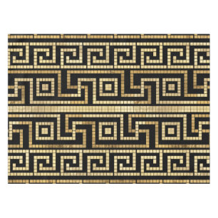 Mosaic Greek Meander Greek Key Black and Gold Tablecloth
