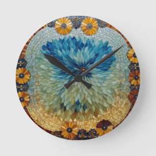 Mosaic Green Blue Floral Clock