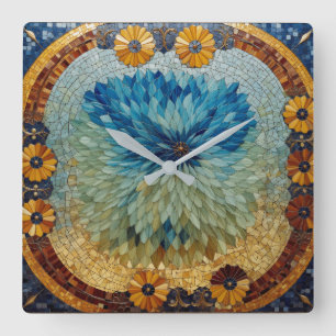 Mosaic Green Blue Floral Wall Clock