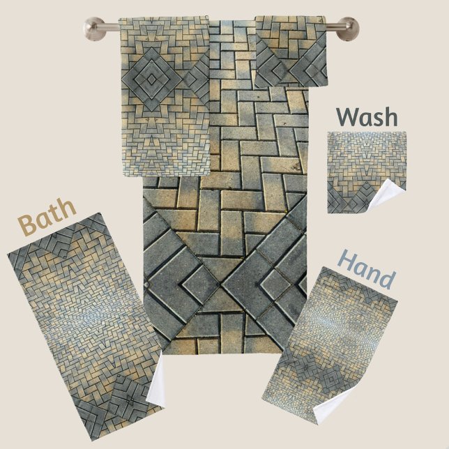 Mosaic Grey and Mustard Brick Bath Towel Set (Creator Uploaded)