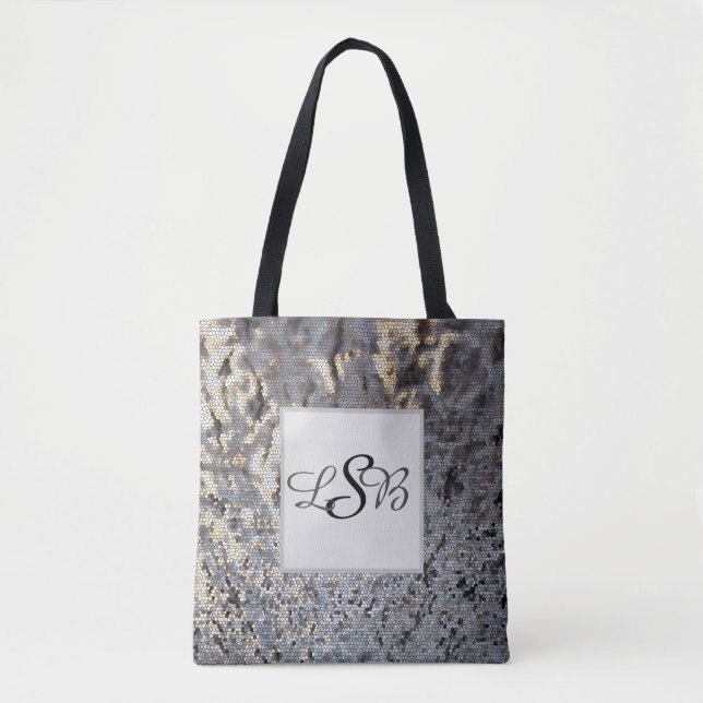 Mosaic Grey Black Tiles Abstract Add Your Monogram Tote Bag (Front)