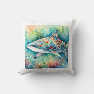 Mosaic Gulper Shark 230924AREF109 - Watercolor Cushion