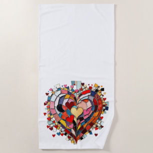 Mosaic Heart of Love Beach Towel