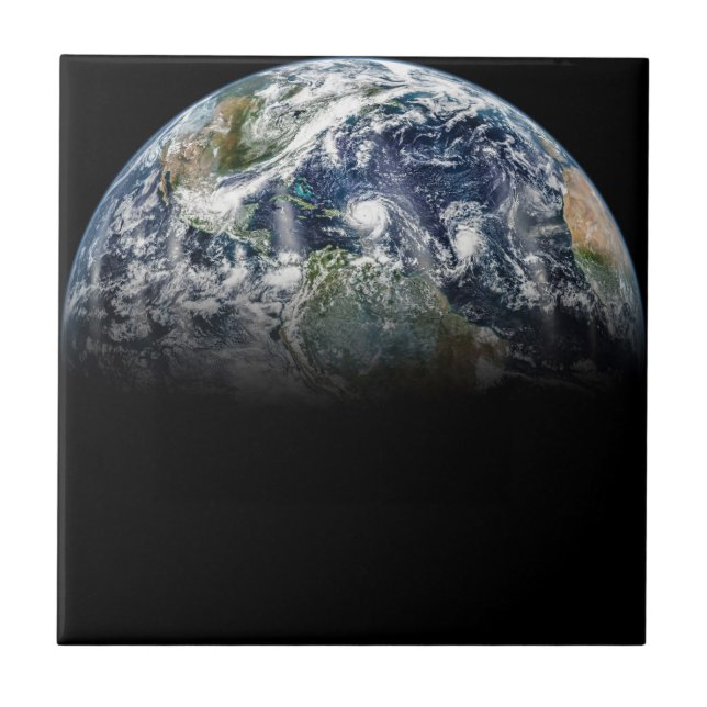 Mosaic Image Of Planet Earth With 3 Hurricanes Ceramic Tile (Front)