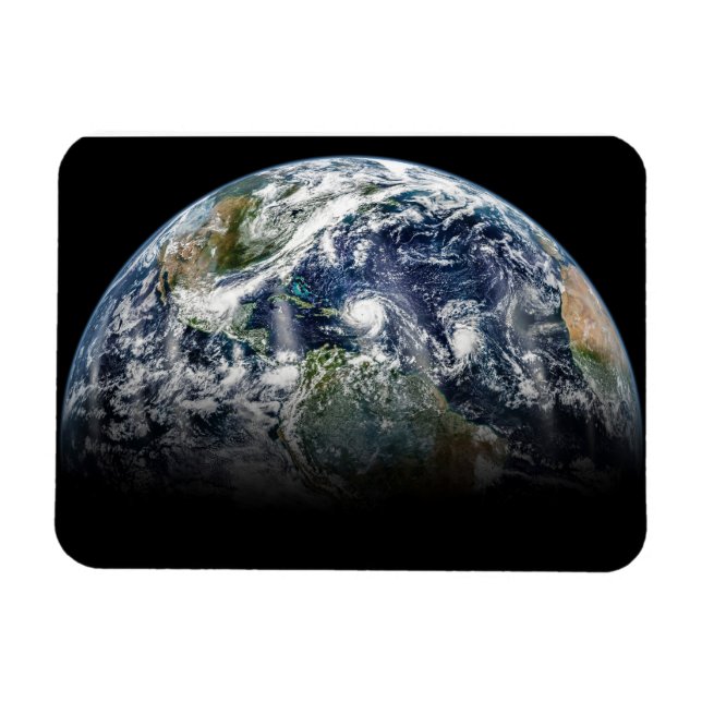 Mosaic Image Of Planet Earth With 3 Hurricanes Magnet (Horizontal)
