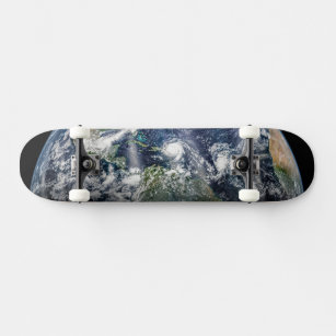 Mosaic Image Of Planet Earth With 3 Hurricanes Skateboard