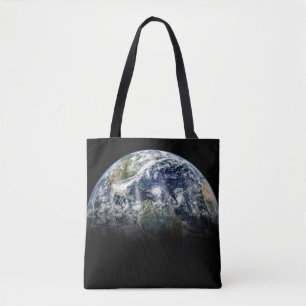 Mosaic Image Of Planet Earth With 3 Hurricanes Tote Bag