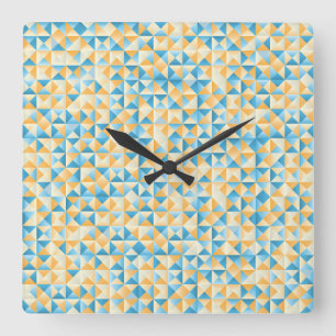 Mosaic in blue and orange square wall clock