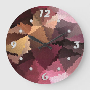 Mosaic in brown-pink and yellow colours large clock