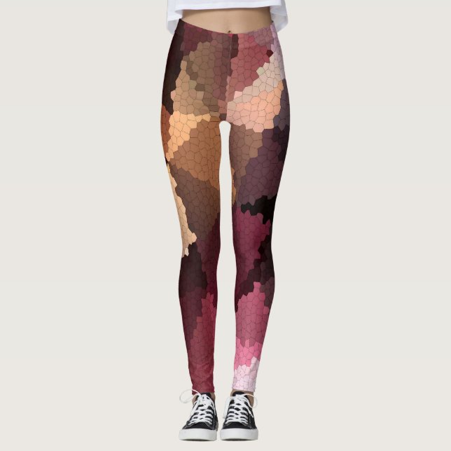 Mosaic in brown-pink and yellow colours leggings (Front)