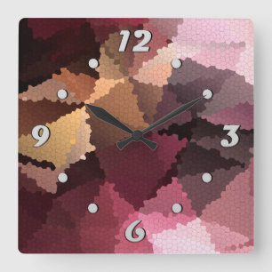Mosaic in brown-pink and yellow colours square wall clock