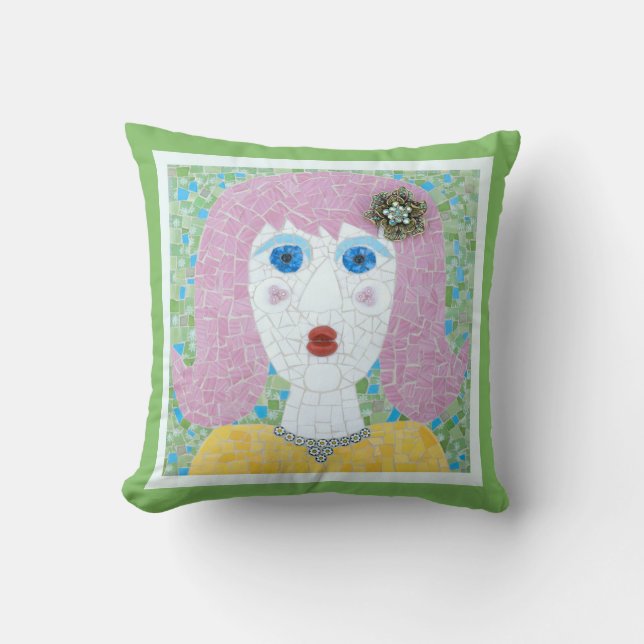 Mosaic - Ingrid with Green & Ivory Border Cushion (Front)