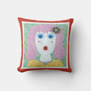 Mosaic - Ingrid with Red Orange & Ivory Border Cushion