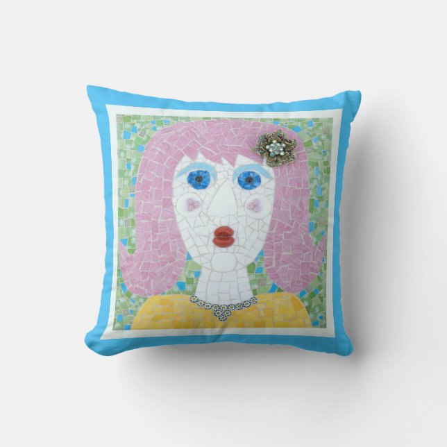 Mosaic - Ingrid with Turquoise & Ivory Border Cushion (Front)