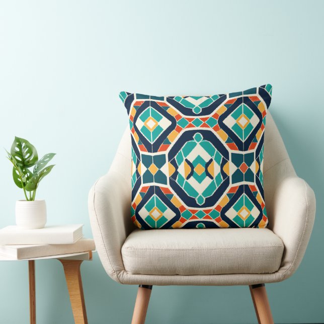 Mosaic Inspired Mid-century Style Geometric Patter Cushion (Chair)
