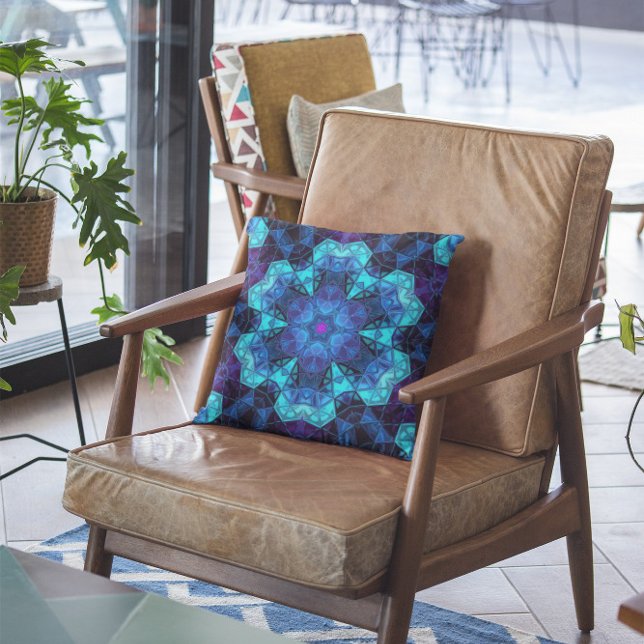 Mosaic Kaleidoscope Flower Blue and Purple Cushion (Creator Uploaded)
