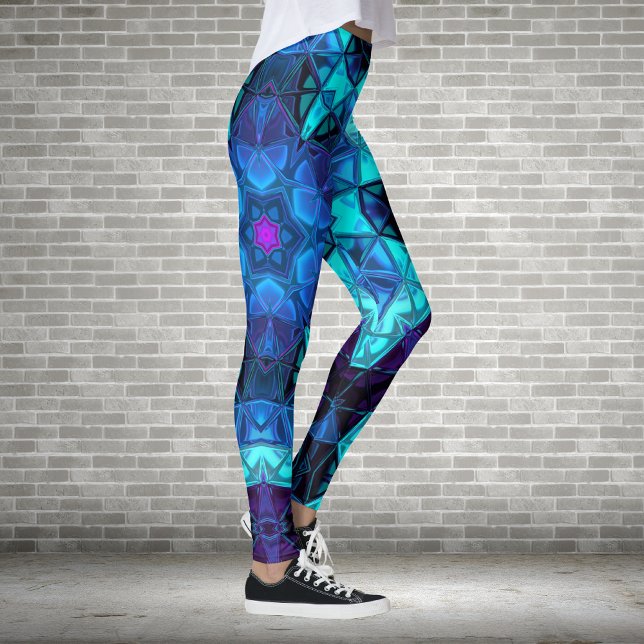 Mosaic Kaleidoscope Flower Blue and Purple Leggings (Creator Uploaded)