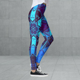 Mosaic Kaleidoscope Flower Blue and Purple Leggings