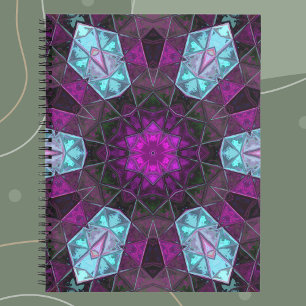 Mosaic Kaleidoscope Flower Blue and Purple Notebook