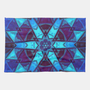 Mosaic Kaleidoscope Flower Blue and Purple Tea Towel