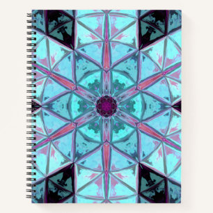 Mosaic Kaleidoscope Flower Blue and Red Notebook