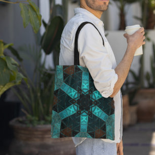 Mosaic Kaleidoscope Flower Blue and Red Tote Bag