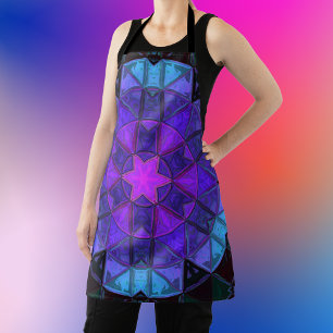 Mosaic Kaleidoscope Flower Blue Purple and Black Apron