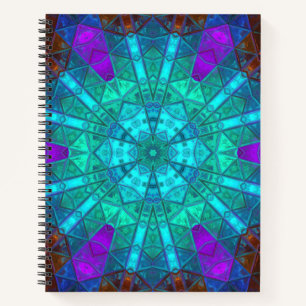 Mosaic Kaleidoscope Flower Blue Purple and Red Notebook