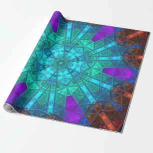Mosaic Kaleidoscope Flower Blue Purple and Red Wrapping Paper