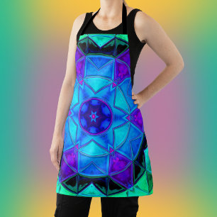 Mosaic Kaleidoscope Flower Blue Purple and Teal Apron