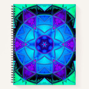 Mosaic Kaleidoscope Flower Blue Purple and Teal Notebook