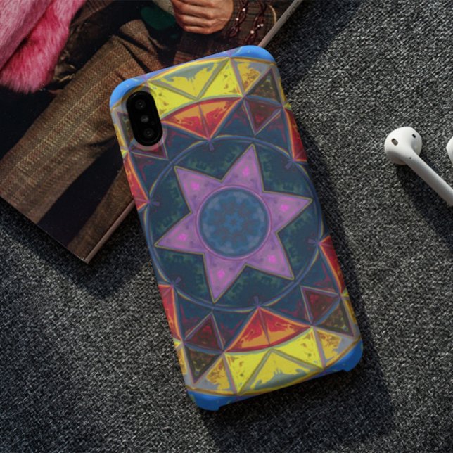 Mosaic Kaleidoscope Flower Blue Yellow and Pink Case-Mate iPhone Case (Creator Uploaded)