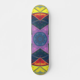 Mosaic Kaleidoscope Flower Blue Yellow and Pink Skateboard