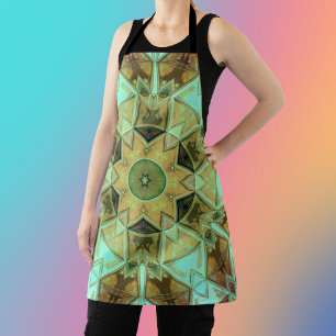 Mosaic Kaleidoscope Flower Green and Brown Apron